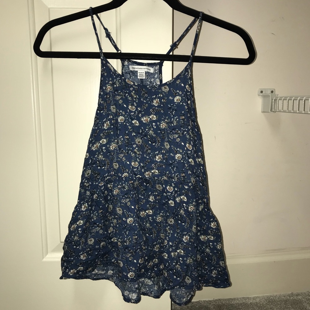 american eagle blue floral float tank top